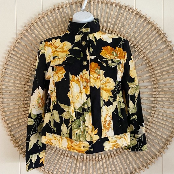 St. John Sport by Marie Gray Black and Yellow Floral Print Jacket Size small - Picture 3 of 11